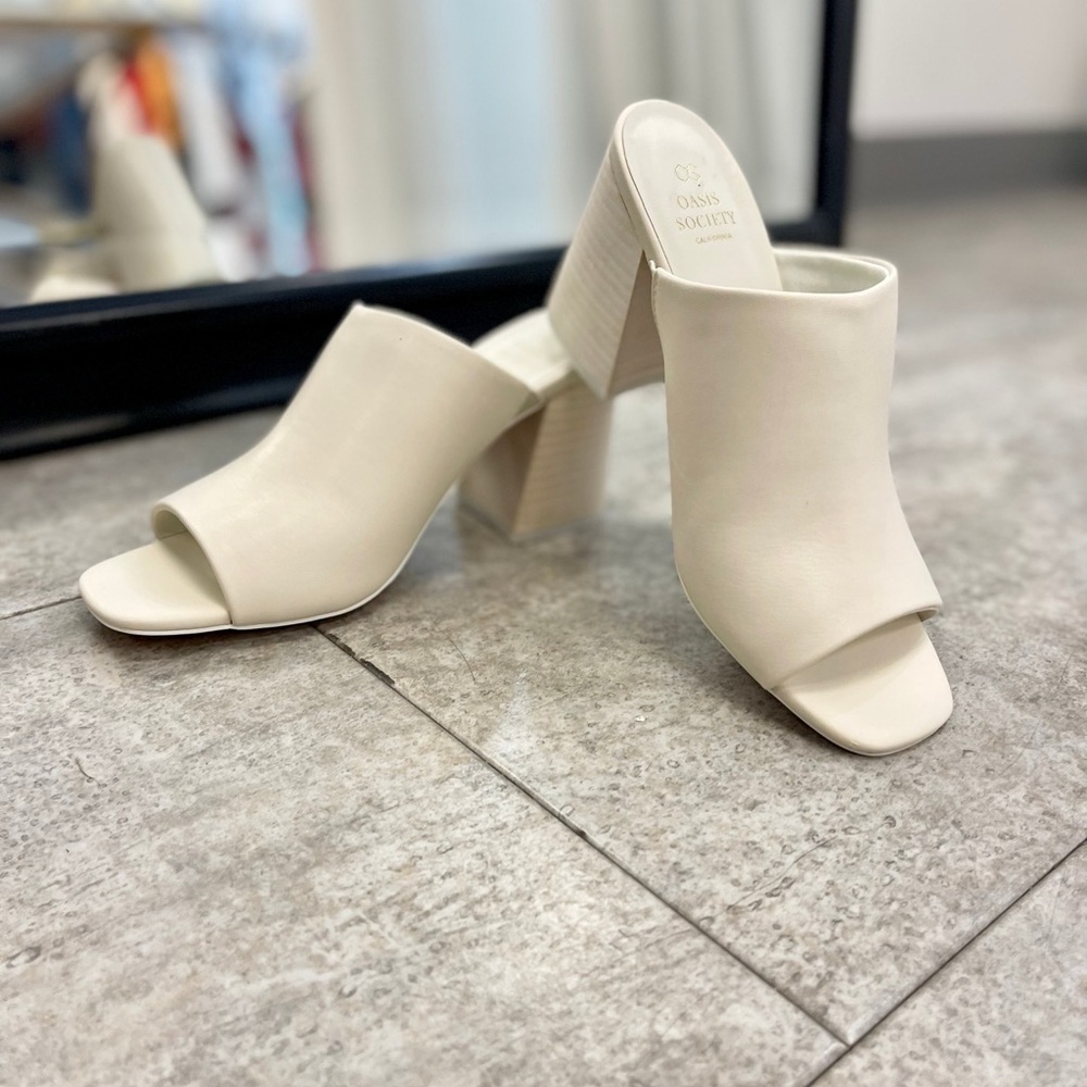 Society Women's Cream Block Heel Mules